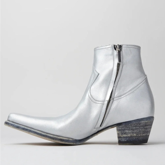 ! Alessandro Vasini CLINT ANKLE BOOT IN DISTRESSED SILVER LEATHER - Picture 3 of 13